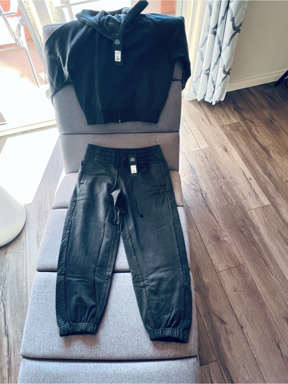 2 Pieces: Terry Funnel Neck Zip Sweatshirt & Cropped Jogger Sweatpants-NEW!